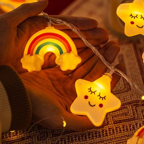 彩虹云朵星星灯串彩灯儿童房间幼儿园生日布置装饰灯氛围灯带led