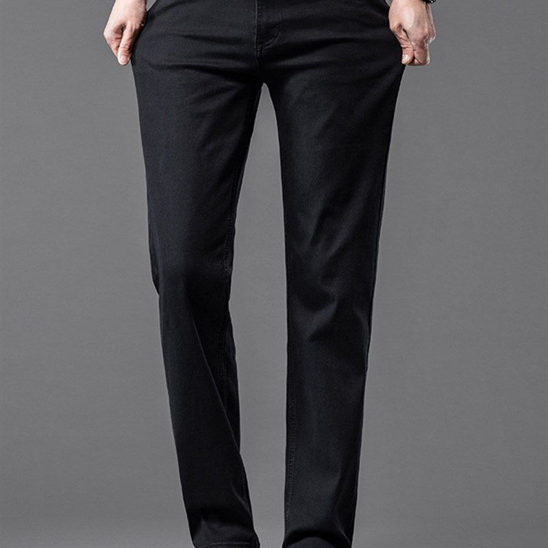 春夏季195高个子薄款牛仔裤男黑色弹力修身直筒裤加长版裤子120cm