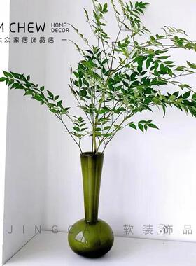 法式中古高级感琉璃花瓶橄榄绿手工小众艺术蝴蝶兰插花瓶客厅摆件