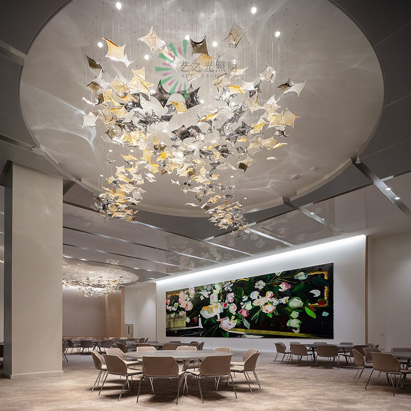 琥珀透明渐变色几何形琉璃吊灯酒店大堂售楼部沙盘餐厅吧台商场中