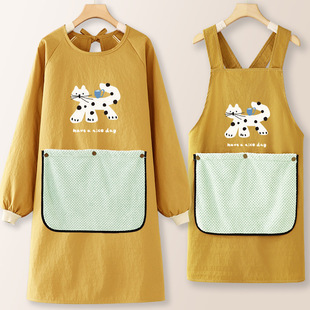可爱卡通猫咪围裙厨房家用长袖防油防水罩衣成人工作服
