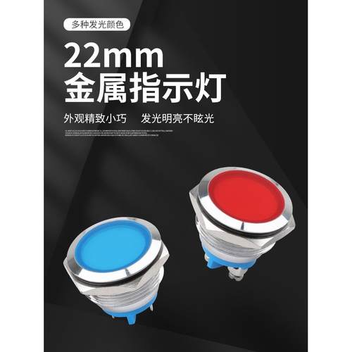 金属指示灯 22mm 插脚螺丝脚 高亮LED灯珠发光 3V6V12V24V48V220V
