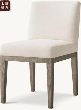 美式RH简约实木软包餐椅客厅法式覆古洽谈单人椅书椅休闲椅家俱