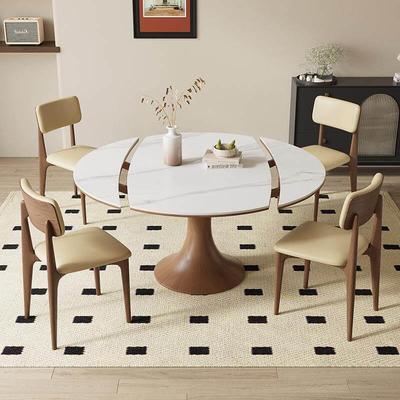 白蜡木实木伸缩方变圆两用岩板餐桌现代简约折叠圆形小户型餐桌椅