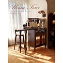 美式 实木伸缩吧台桌转角中古风隔断柜小户型沙发边咖啡吧台餐边柜