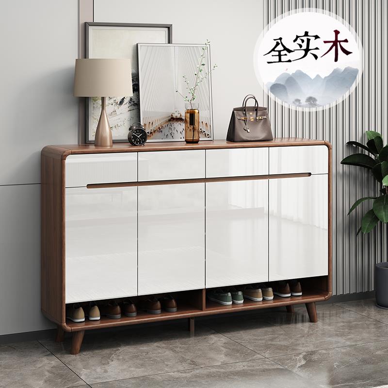 全实木鞋柜家用门口入户门门厅柜新中式玄关柜一体大容量阳台收纳