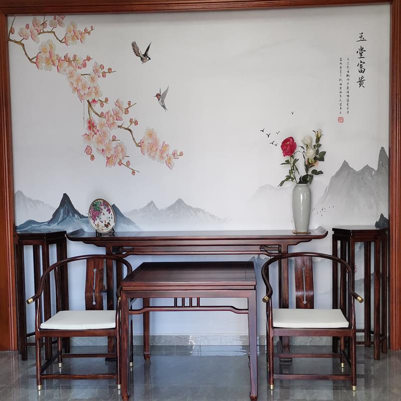 新中式玄关条案桌乌金木中堂四件六件套实木供桌门厅玄关台端景桌