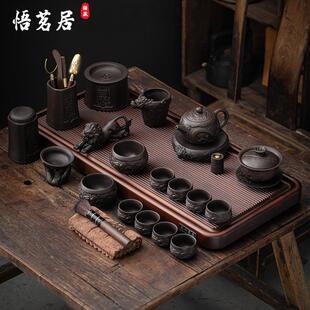 家用复古陶瓷盖碗茶壶重竹茶盘礼盒装 景德镇高端紫砂功夫茶具套装