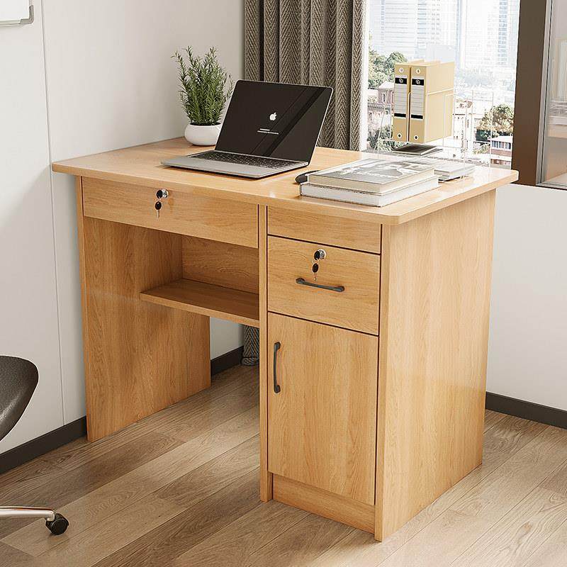 实木办公桌单人家用租房小户型书桌学生写字台带抽屉锁台式电脑桌