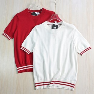 美汤系 夏季 薄款 思琪女装 针织衫 刺绣圆领休闲短袖 254