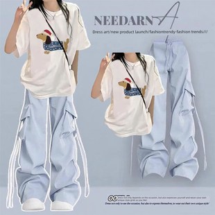 青少年中学生夏季服装女纯棉短袖套装2025网红初中生时尚女生套装