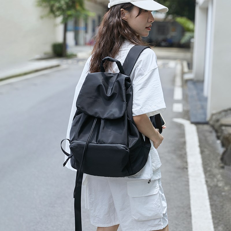 学院风抽绳尼龙双肩n包女简约大容量旅行防水背包旅游轻便通勤书