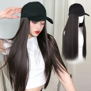 带头发的假发帽女款长直发时尚2023新款秋冬鸭舌帽子戴帽假发一体