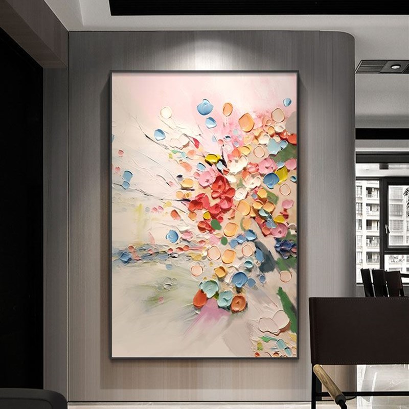 雪川手绘抽象花卉大芬村油画玄关装饰画走廊过道壁画落.地客厅挂图片