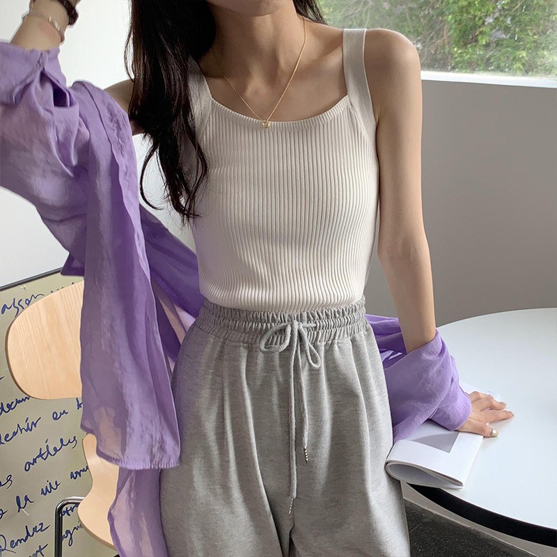 白色冰丝小吊带背心女夏外穿夏季美背显瘦西装内搭打底衫无袖上衣