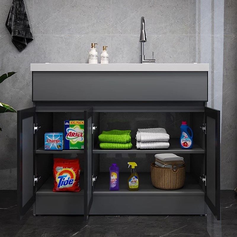 太空铝阳台洗衣柜一体台盆带搓板落地式洗衣柜组合防晒洗衣池盆