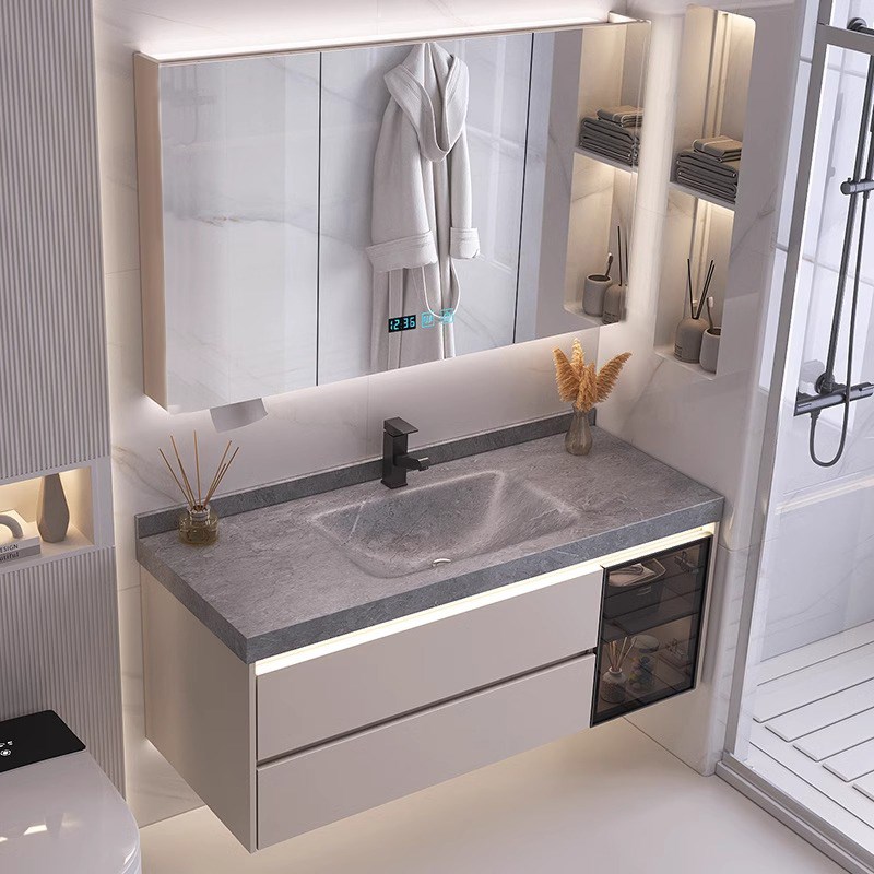 定制岩板热弯一体盆浴室柜简约卫生间洗漱台洗手池洗脸面盆柜组合