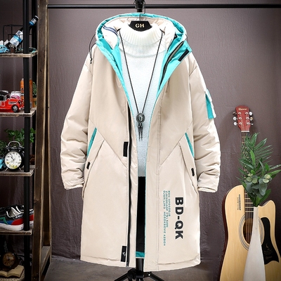 青少年男款羽绒服中长版加厚学生男装H帅气棉服潮男士冬季外套反