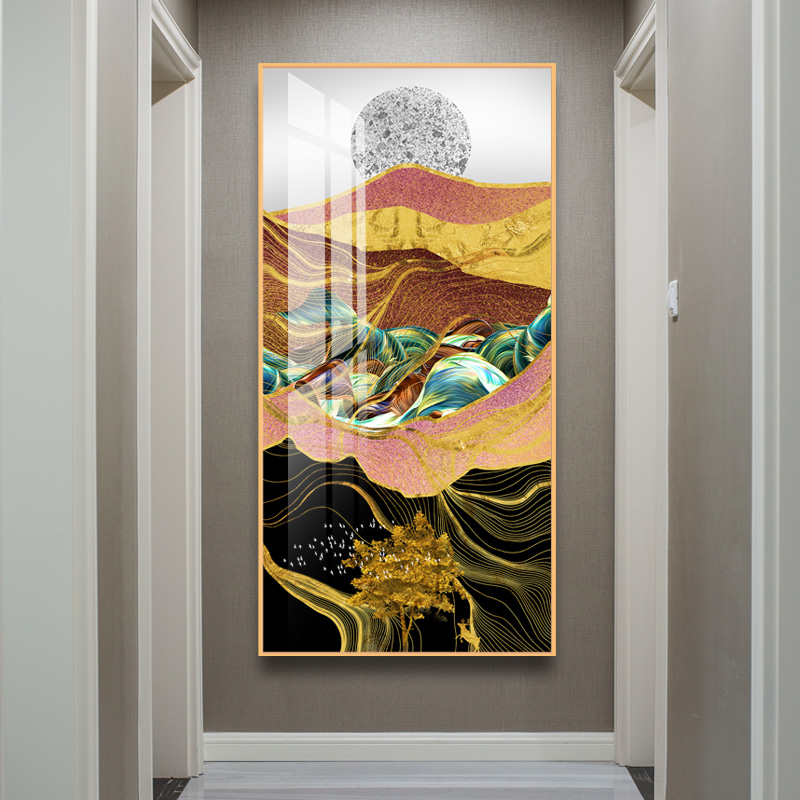 无甲醛玄关d挂画现代轻奢风景晶瓷画楼梯过道装饰画竖版油画布壁图片