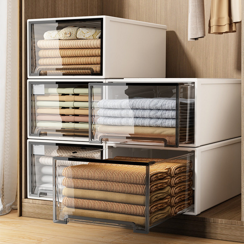 透明收纳盒抽屉式家用桌面整理盒子衣柜衣服衣物内衣裤子储物箱子