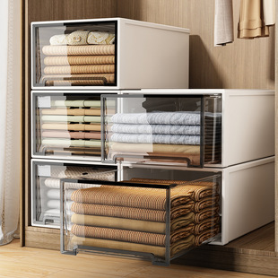 透明收纳盒抽屉式家用桌面整理盒子衣柜衣服衣物内衣裤子储物箱子