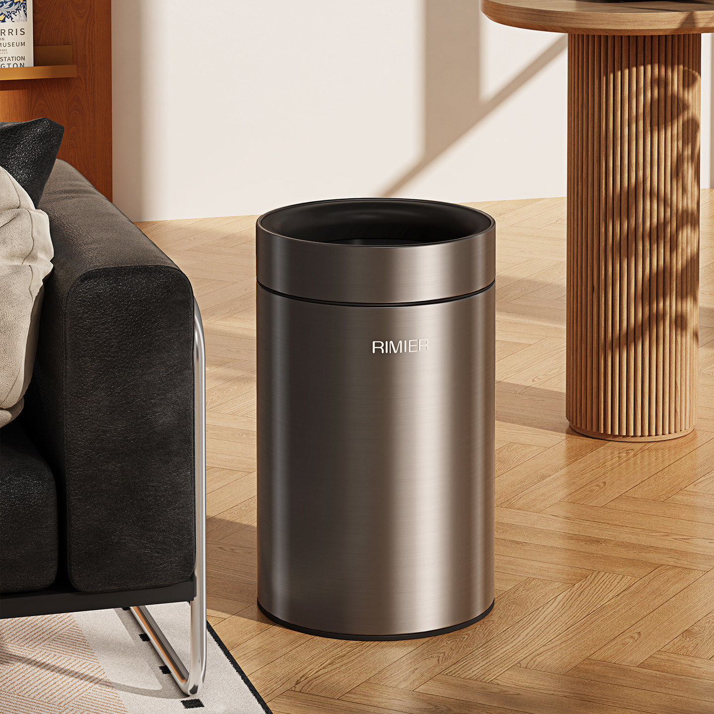 家用客厅垃圾桶2026新款卧室卫生间无盖垃圾筒大容量不锈钢纸篓