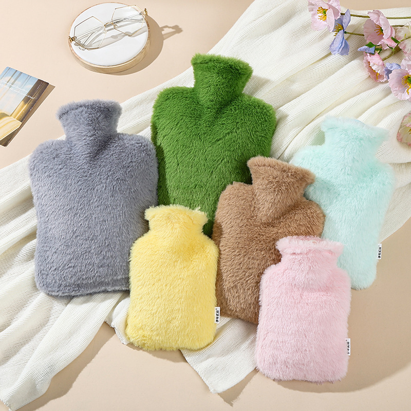 新款冬季毛绒注水热水袋柔软舒适学生儿童宿舍可拆卸毛绒暖水袋