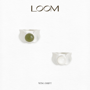 LOOM白月光重工细戒女S925银绿色天然和田玉时尚 精致百搭戒指