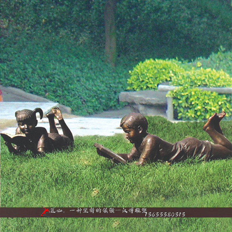 玻璃钢仿铜人像雕塑铜雕校园读书雕像铸铜学生看书雕塑像可定制做