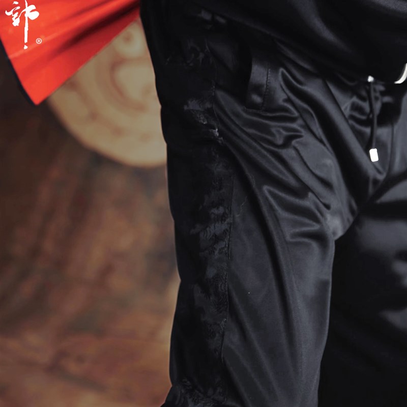 三省六部复线黑无常裤中国风极简龙纹提花束脚校裤二代升级