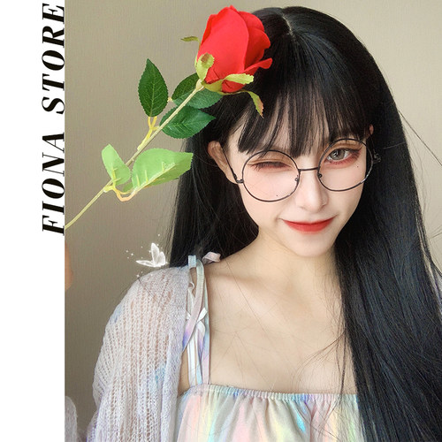 漫画假发女长发空气刘海自然全头套网红黑色长直披肩发新式发套