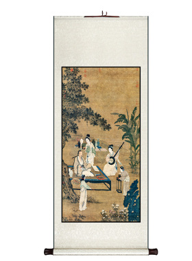 听阮图人物古画中式卷轴挂画竖版玄关走廊过道装饰画韩熙载夜宴图