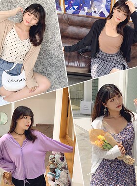 大码女装胖mm薄款宽松显瘦连帽防晒上衣春夏长袖罩衫外套31179。