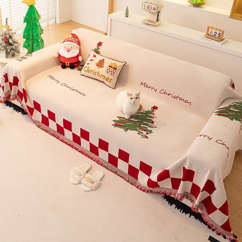圣诞沙发毯盖布2025新款秋冬四季通用新年红色全包万能沙发套罩巾