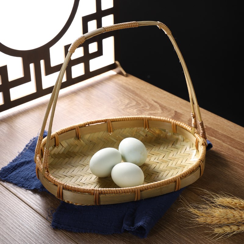竹编篮子手提篮点心篮桌面小果盘托盘零食糕点篮竹制品水果篮竹篮