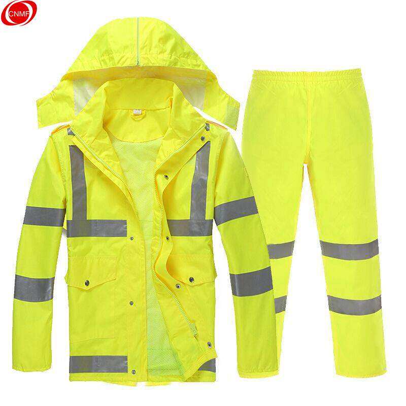 谋福8010荧光黄分体成人反光骑行交通警示雨衣雨裤套装执勤防暴