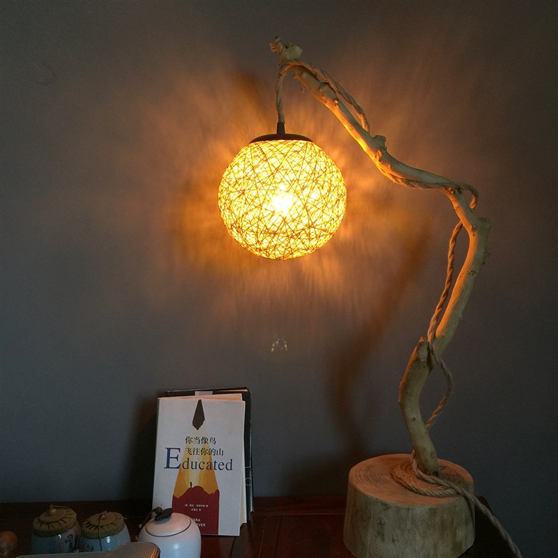 可调光藤球灯茶室氛围灯挂树灯民宿壁灯小夜灯根雕灯台灯圆球灯