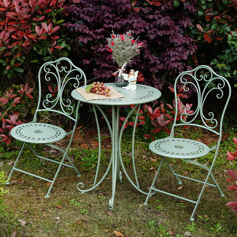 户外铁艺花园桌椅三件套文艺露台庭院网红咖啡休闲小圆桌茶几组合