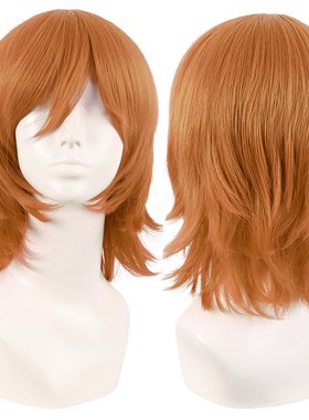 潼漫 cos假发女短发万用金桔金橙色40CM加长反翘狼尾高温丝全头套