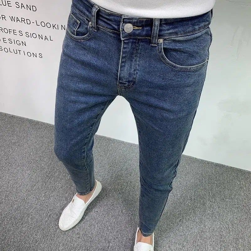 九分牛仔裤男秋冬款2021年新款时尚简约水洗蓝弹力修身小脚9分裤