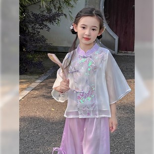 女童汉服套装2025春季新款儿童裤子古装中国风两件套表演演出服