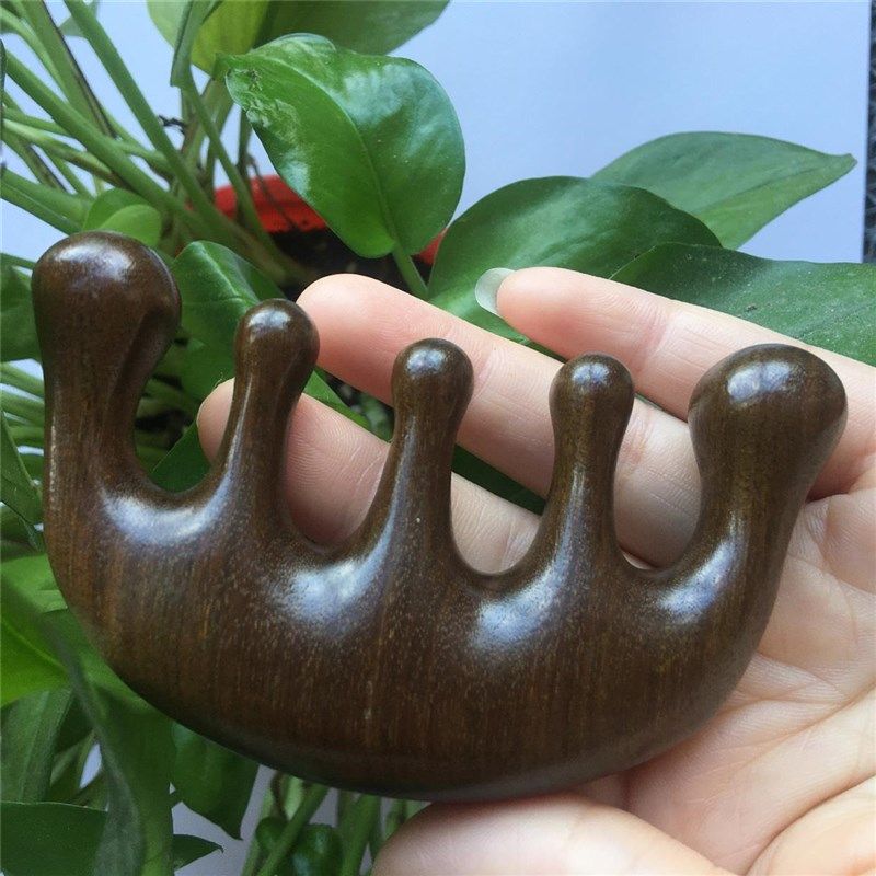 金丝檀木梳子五齿按摩梳多功能头部头皮经络刮痧檀木梳母亲节礼品