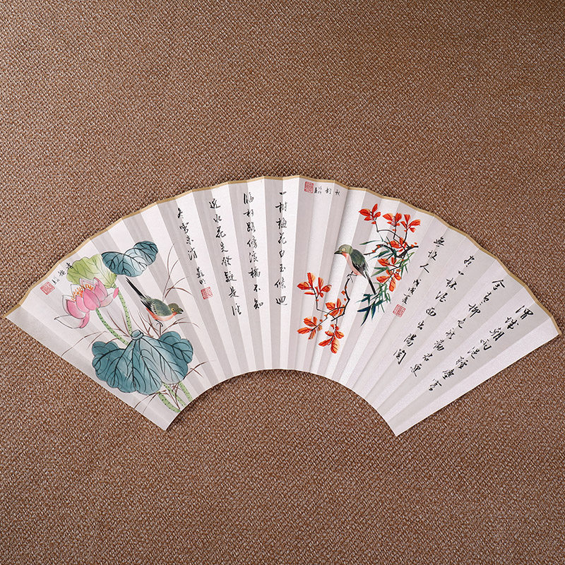 9寸9.5寸扇面画手绘书法苏工国画文玩折扇配件中国风山水花鸟纸面