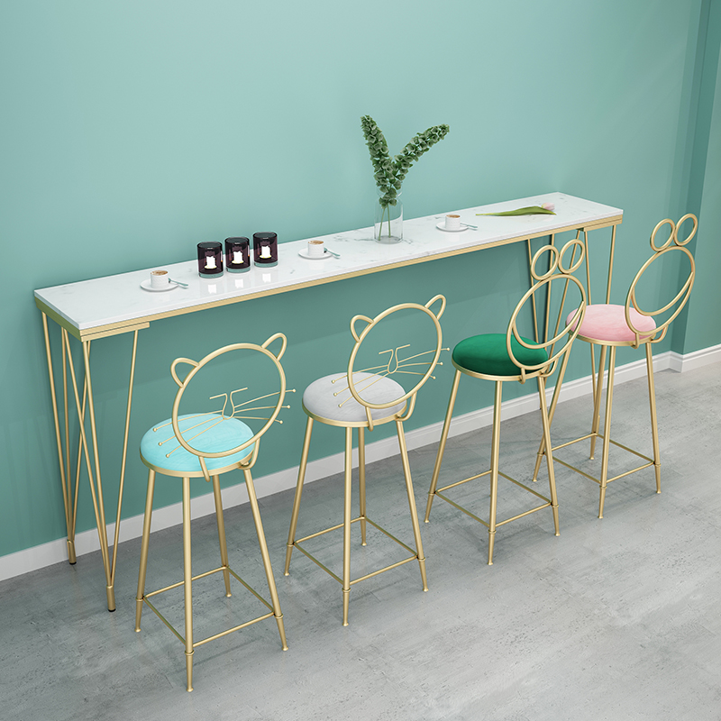 北欧大理石吧台桌实木酒吧长条桌椅家用客厅隔断奶茶店靠墙高脚桌