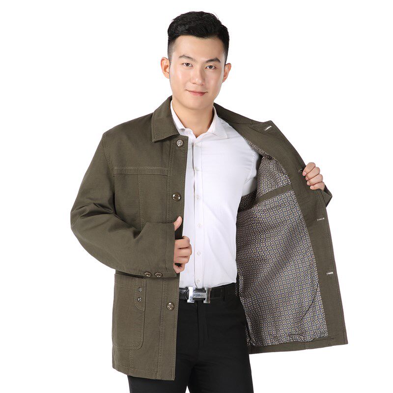 包邮老年休闲夹克春秋男装上衣全棉翻领爸爸装加大版型宽松男外套