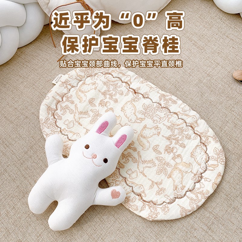 婴儿枕头0到6个月纯棉透气云片枕初生宝宝平枕头防吐奶小枕垫枕巾