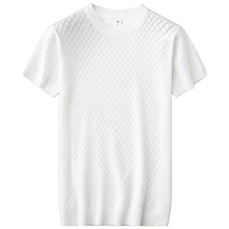轻奢级春夏季薄款镂空短袖针织衫男冰感透气柔软修身圆领t恤男士
