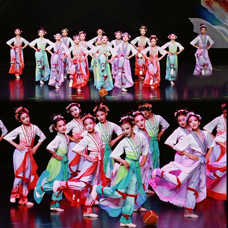 新款儿童古典舞蹴鞠图演出服少儿中国风民族舞汉服飘逸汉唐舞蹈服