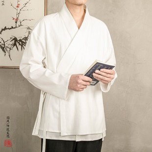 青年道袍假兩件外套中國風男裝 禪修服 改良斜襟漢服男寬松大碼 中式