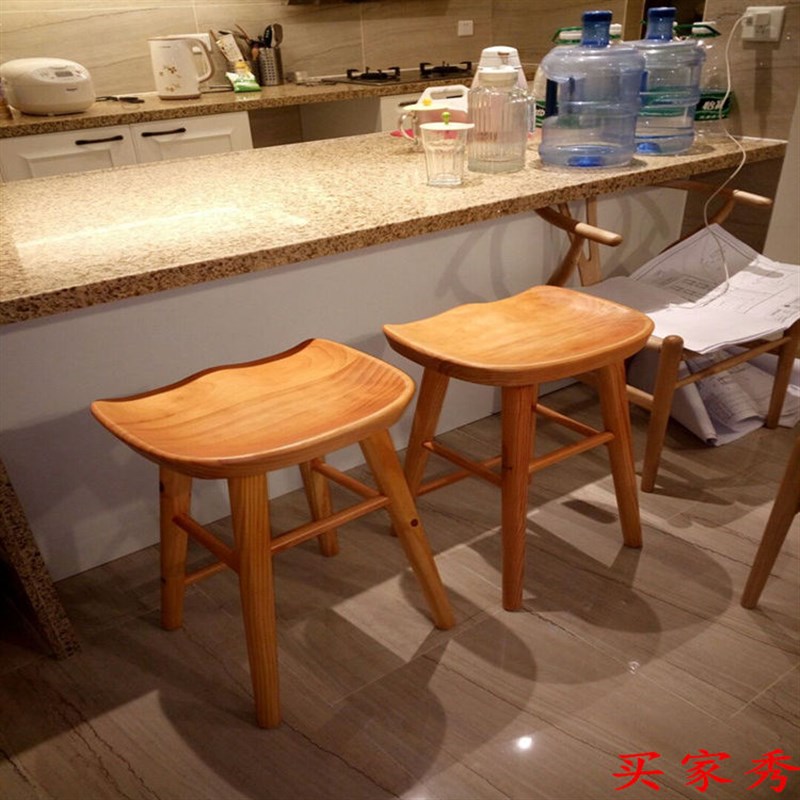 做旧实木吧台椅原木色酒吧凳椅纯实木餐椅竹节高脚凳单人高脚凳子